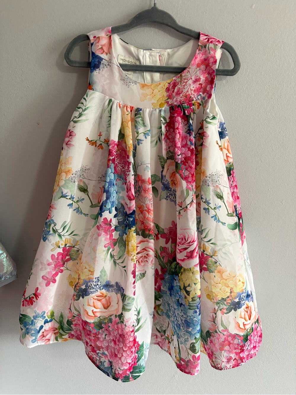 Monsoon Floral Sleeveless Party Dress - White, Pink, Blue, Yellow
